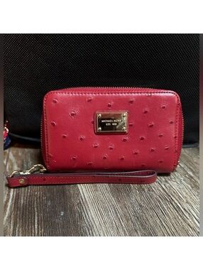 Michael Kors Red ostrich Wristlet Wallet